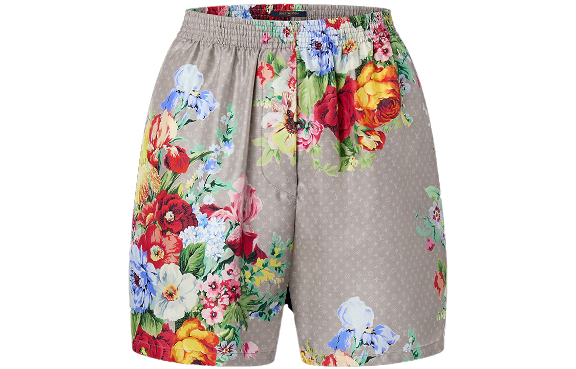 Order (W) 루이비통 플로럴 프린트 파자마 스타일 여성 엘라스틱 웨이스트 쇼츠. 1AALV0