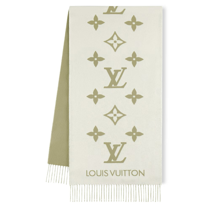 (Women) Louis Vuitton Fringe Knit Scarf Beige/Light Green  Accessories M90897