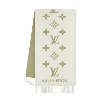 (Women) Louis Vuitton Fringe Knit Scarf Beige/Light Green Accessories M90897
