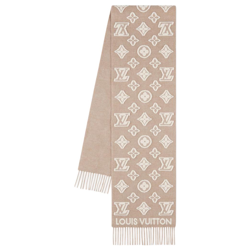(Women) Louis Vuitton Fringe Logo Cashmere Scarf Women’s Light Brown. M94851