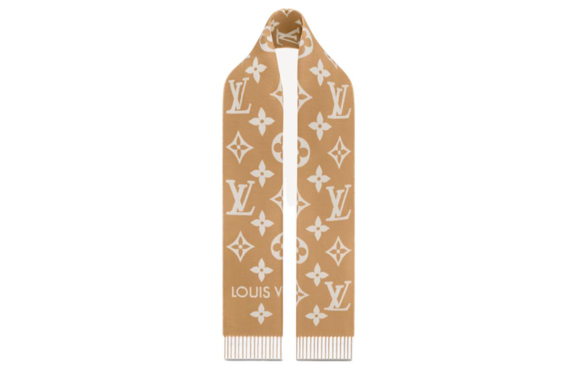 (Women) LOUIS VUITTON Fringe Monogram Wool Knit Scarf  Brown. M77728 圖 2