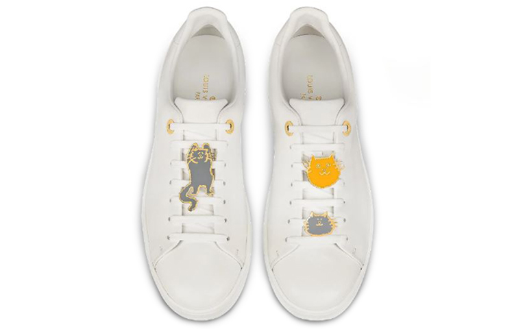 (W) LV Frontrow Cowhide Cat Illustration Sneakers White 圖 5