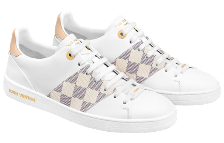 Lookbook (W) Louis Vuitton Frontrow Sneakers 'Putih dengan Motif Kotak-Kotak Abu-Abu Beige' 1AAWEV
