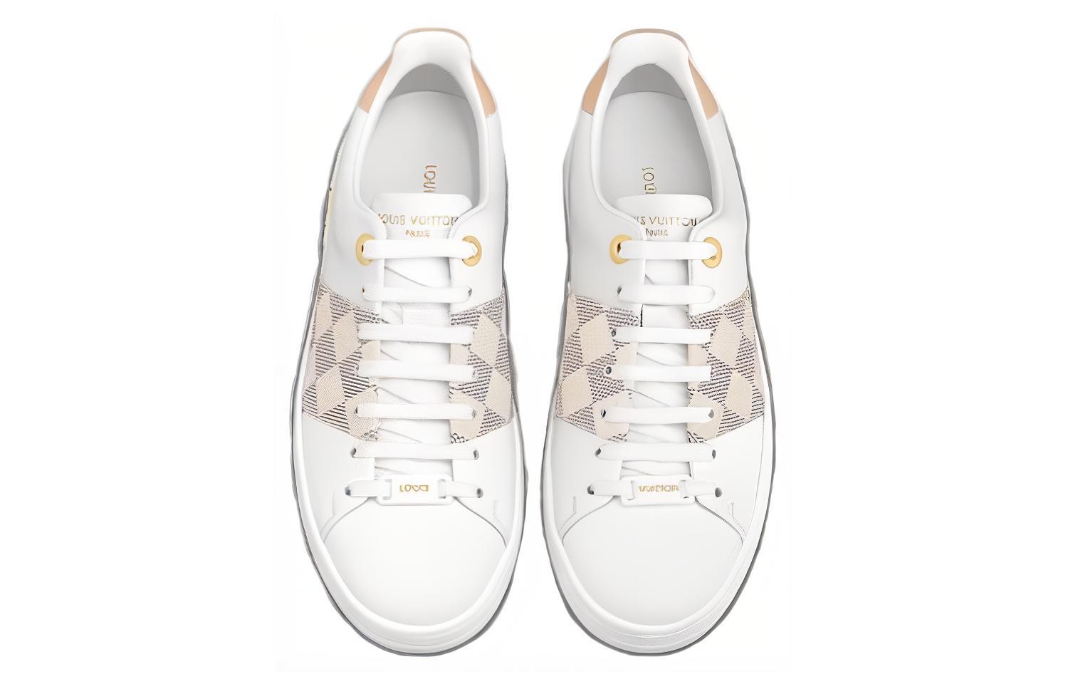 Purchase (W) Louis Vuitton Frontrow Sneakers 'Putih dengan Motif Kotak-Kotak Abu-Abu Beige' 1AAWEV