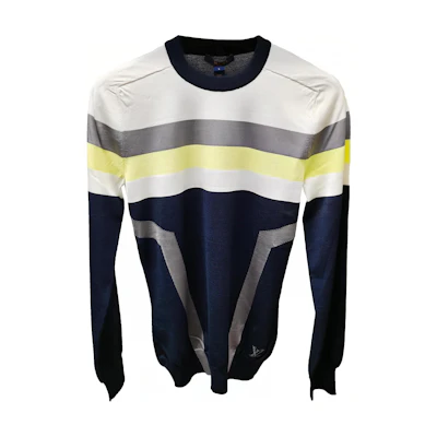 (Women) LOUIS VUITTON FW18 Multicolor Striped Ribbed Crewneck Knit Sweater Women 1A4LOX