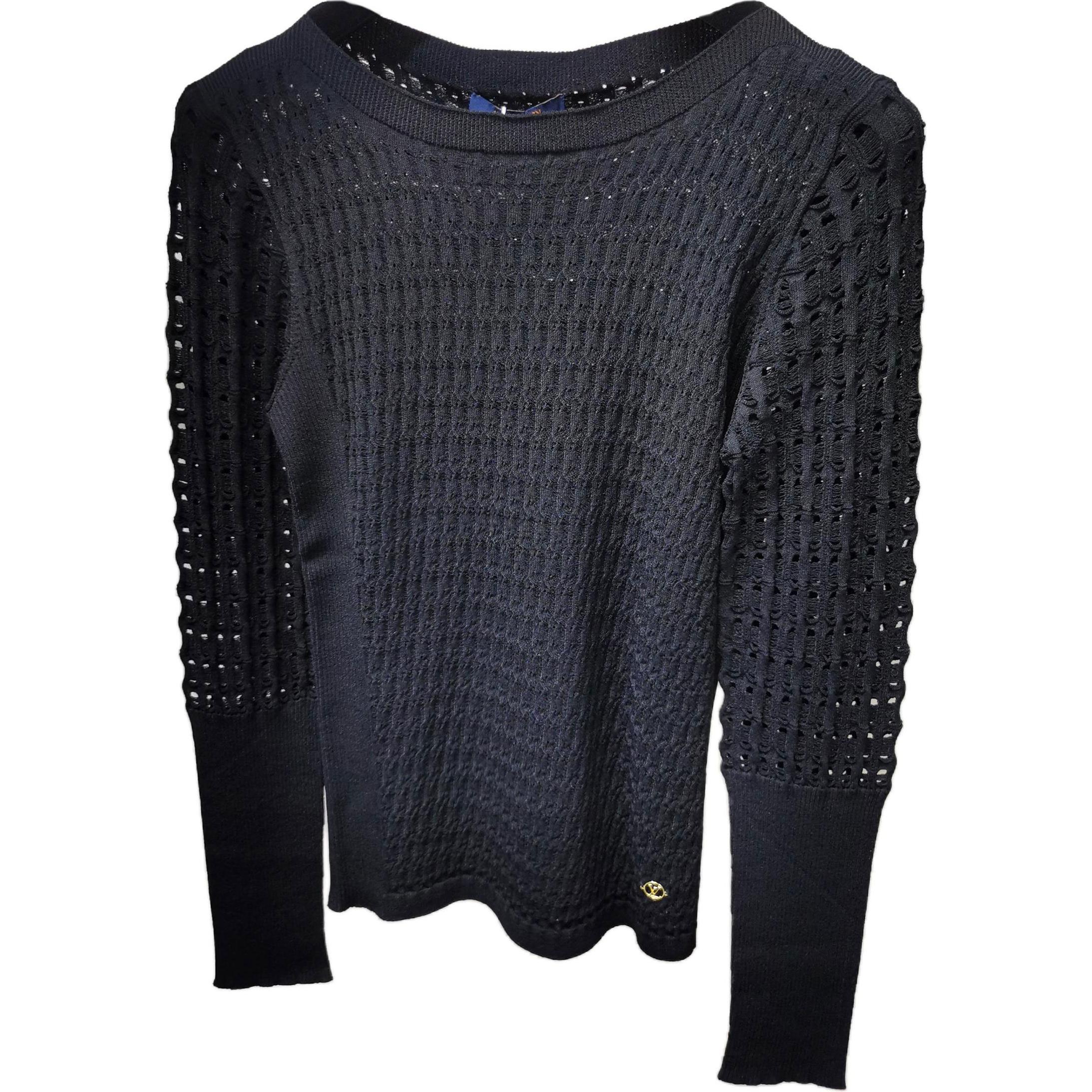 (Women) LOUIS VUITTON FW20 Black Hollow Out Knit Long Sleeve Sweater Women RW181W