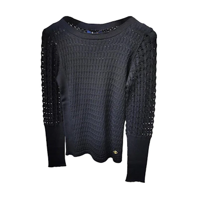 (Women) LOUIS VUITTON FW20 Black Hollow Out Knit Long Sleeve Sweater Women RW181W