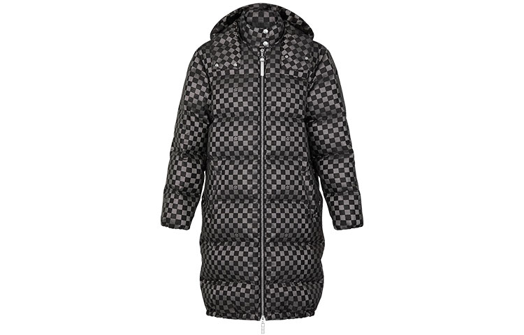 (Women) LOUIS VUITTON FW21 Black Checkered Long Hooded Down Jacket 1A5IBT