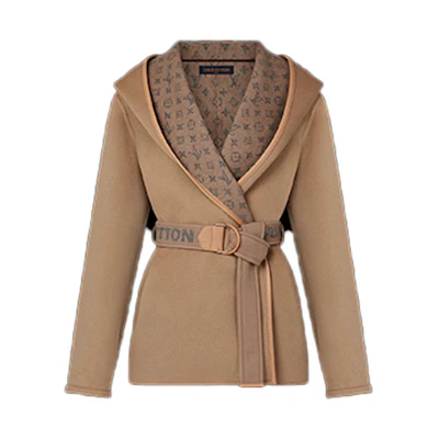 (Women) LOUIS VUITTON FW21 Classic Wrap Hooded Coat Pink Brown 1A91SG
