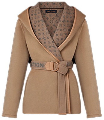 (Women) LOUIS VUITTON FW21 Classic Wrap Hooded Coat Pink Brown 1A91SG Order (Women) LOUIS VUITTON FW21 Classic Wrap Hooded Coat Pink Brown 1A91SG