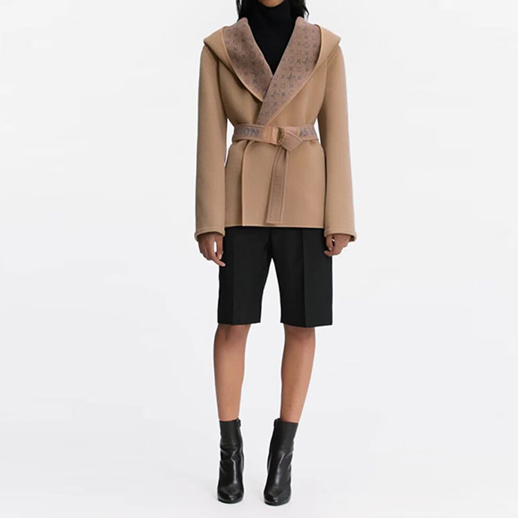 Shop (Women) LOUIS VUITTON FW21 Classic Wrap Hooded Coat Pink Brown 1A91SG