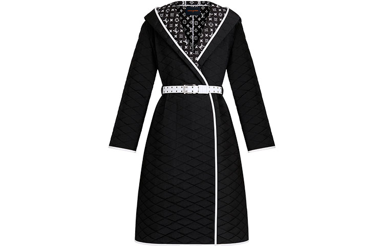 (Women) LOUIS VUITTON FW21 Monogram Logo Wrap Hooded Coat Women Black 1A8KSR