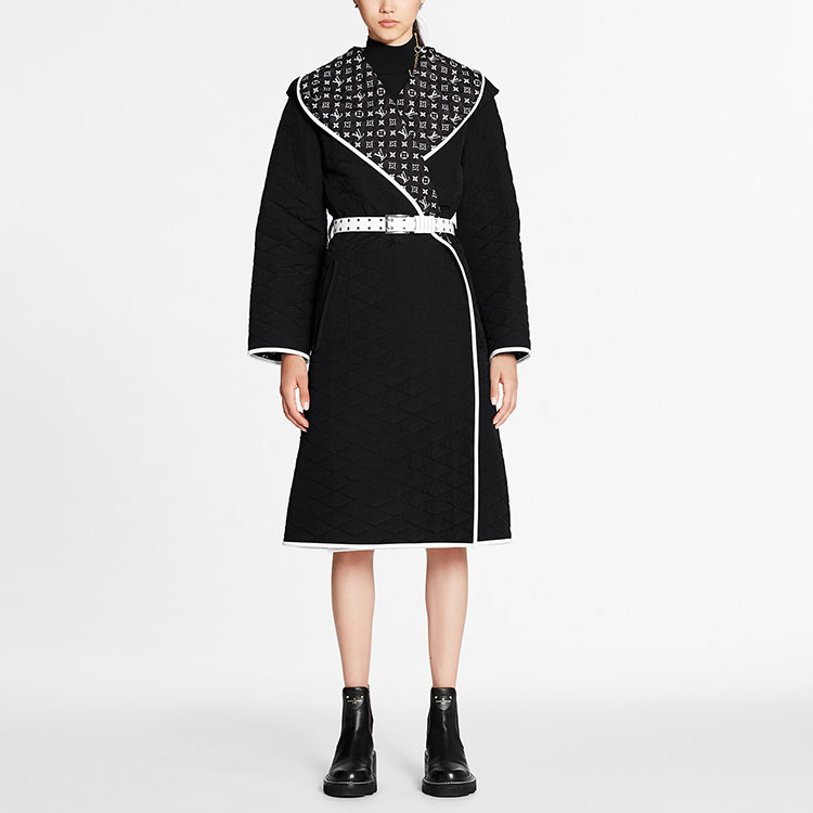 (Women) LOUIS VUITTON FW21 Monogram Logo Wrap Hooded Coat Women Black 1A8KSR 圖 3