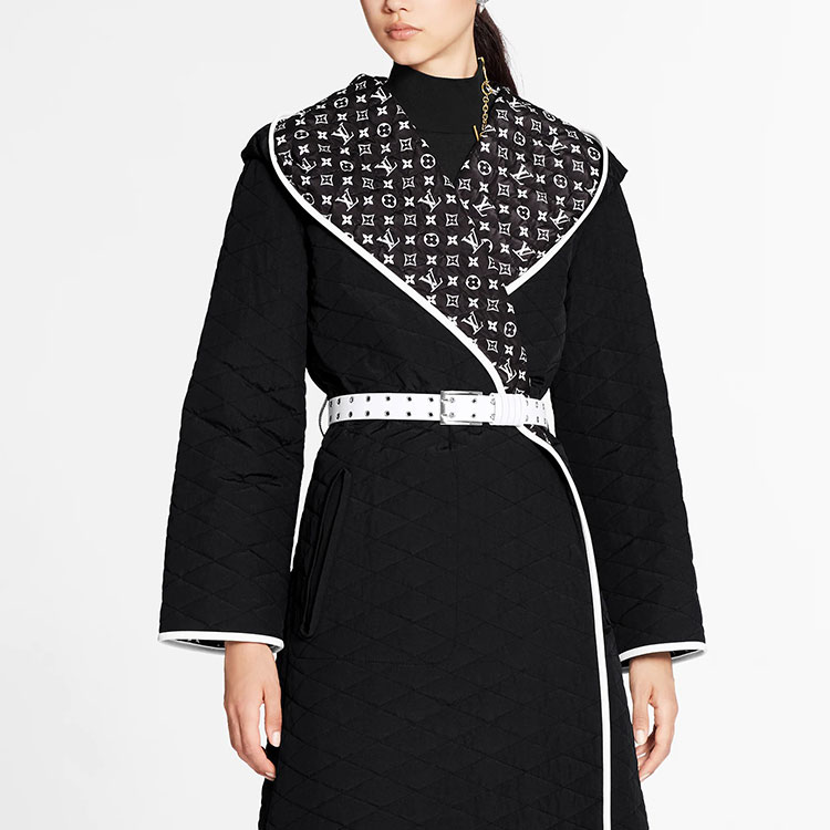 (Women) LOUIS VUITTON FW21 Monogram Logo Wrap Hooded Coat Women Black 1A8KSR 圖 4