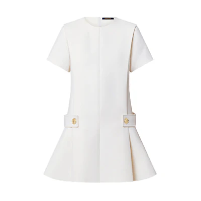 (Women) LOUIS VUITTON FW21 White A-Line Short Sleeve Dress 1A9O5C