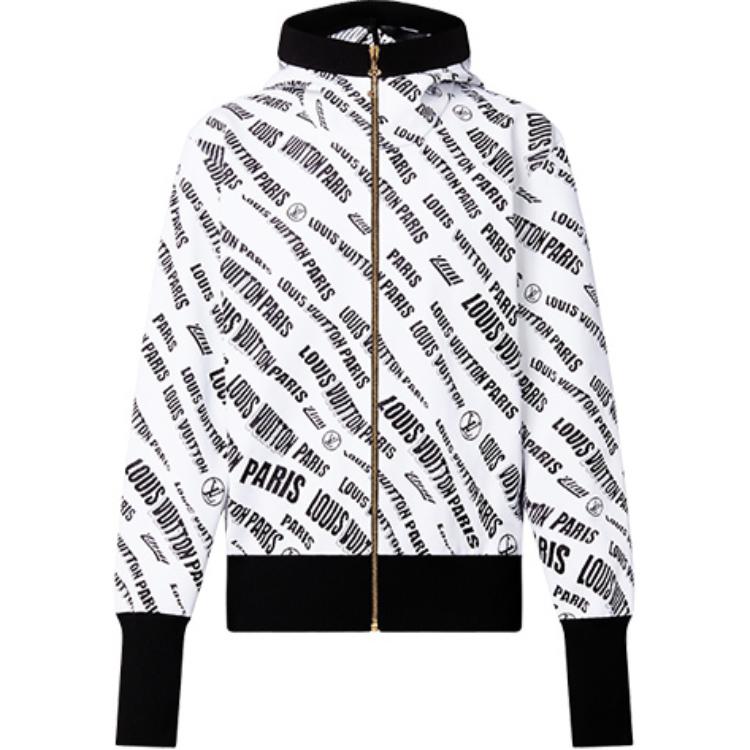 (Women) Louis Vuitton FW21 White Monogram Logo Jacquard Zip Hoodie. 1A9BN3