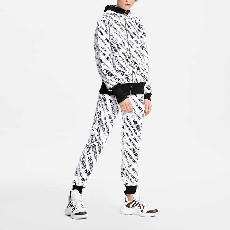 Shop (W) 路易威登 FW21 白色满版老花提花拉链连帽衫. 1A9BN3