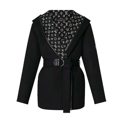 (Women) LOUIS VUITTON FW21 Wool Tie-Wrap Hooded Coat Black 1A99KF