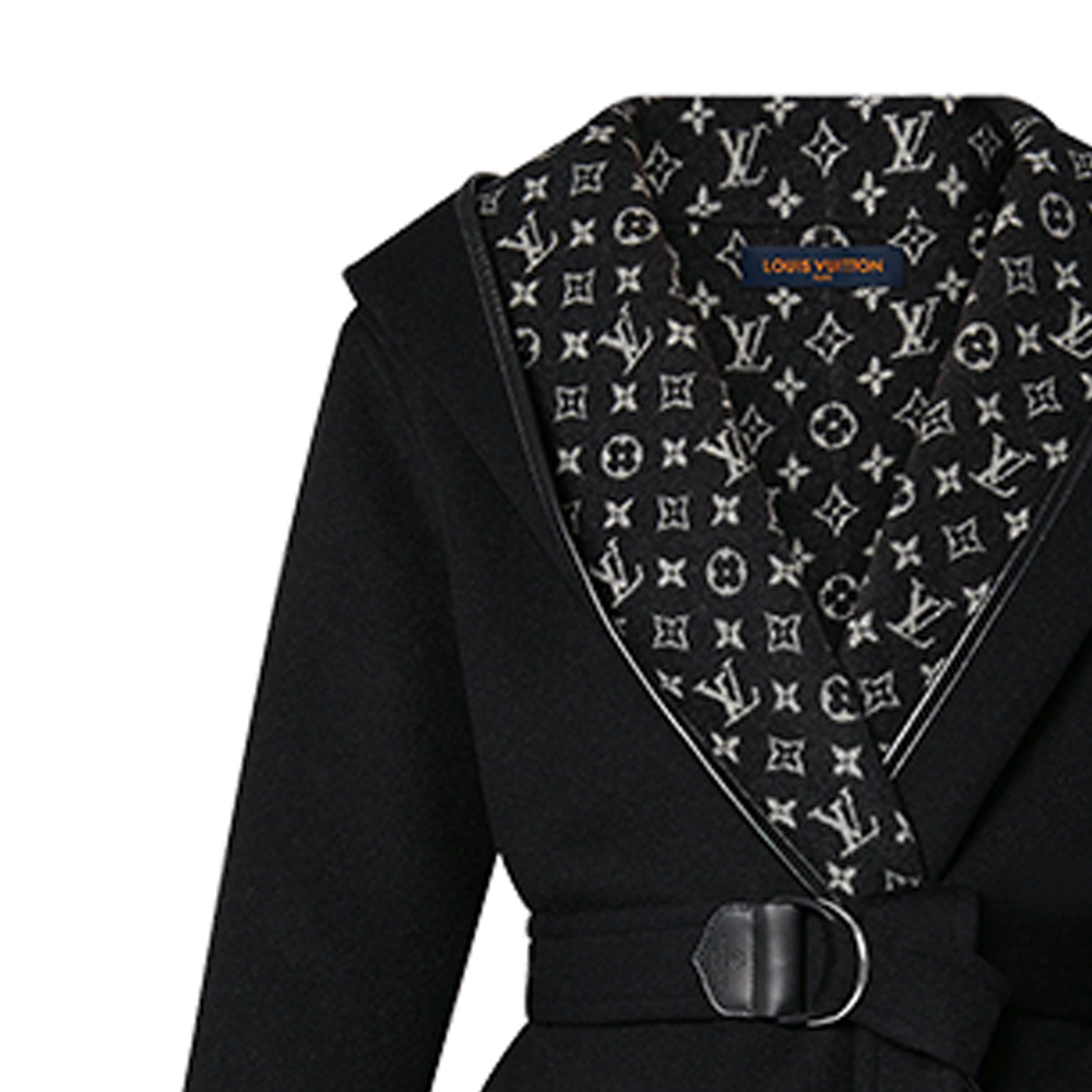 Details for (Women) LOUIS VUITTON FW21 Wool Tie-Wrap Hooded Coat Black 1A99KF