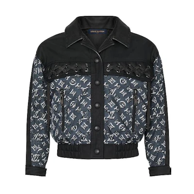 (Women) Louis Vuitton FW22 Black Logo Patchwork Long-Sleeve Jacket. 1A63H4