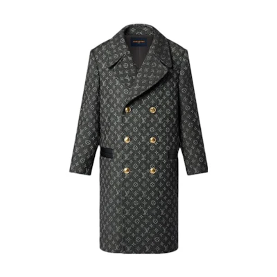 (Women) LOUIS VUITTON FW22 Double-Breasted Logo Coat Black Long Sleeve. 1AAA2P