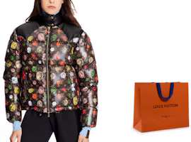 Shop (Women) LOUIS VUITTON FW22 Logo Print Puffer Jacket Brown 1A9AIQ