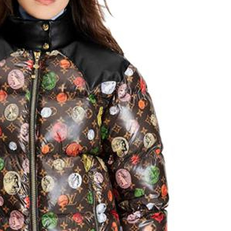 Cheap (W) 루이비통 FW22 로고 프린트 퍼퍼 재킷 브라운 1A9AIQ