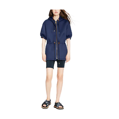 (Women) LOUIS VUITTON FW22 Navy Blue Solid Color Short-Sleeve Hooded Parka. 1A9NUH