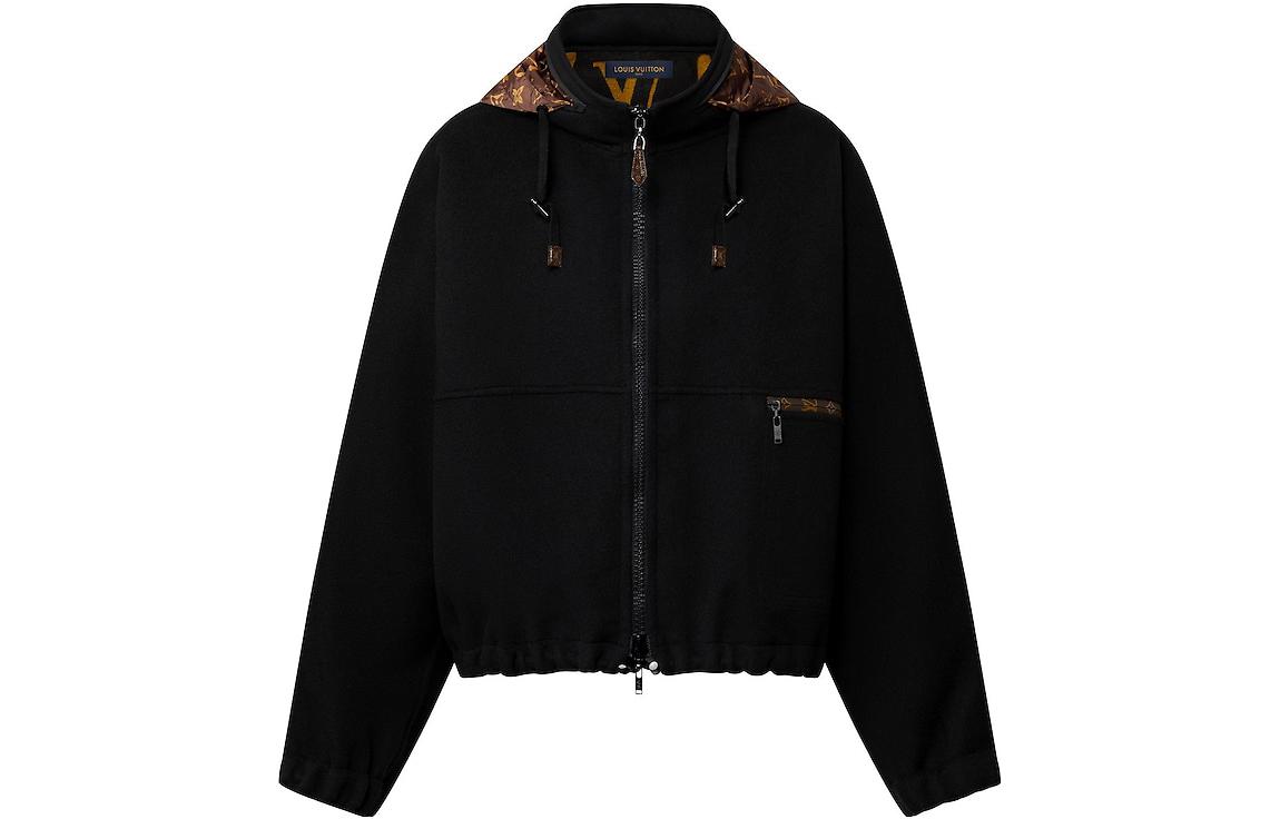 (Women) LOUIS VUITTON FW22 Black  Hoodie Jacket with Logo Print Patchwork Design 1AAGC6