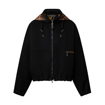 (Women) LOUIS VUITTON FW22 Black Hoodie Jacket with Logo Print Patchwork Design 1AAGC6