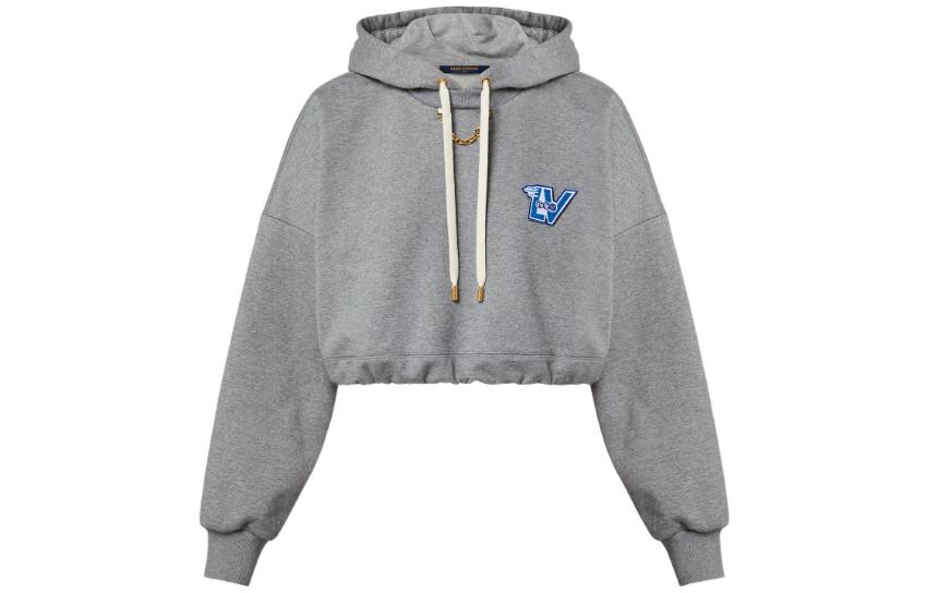 (Women) LOUIS VUITTON FW22 Flight Mode Logo Print Drawstring Hoodie Grey . 1AAOLX