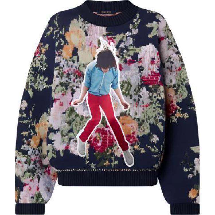 (Women) LOUIS VUITTON FW22 Floral Print Wool Crewneck Sweater  Blue 1AAMCM