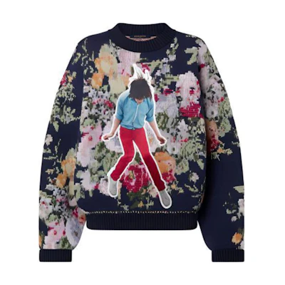 (Women) LOUIS VUITTON FW22 Floral Print Wool Crewneck Sweater Blue 1AAMCM