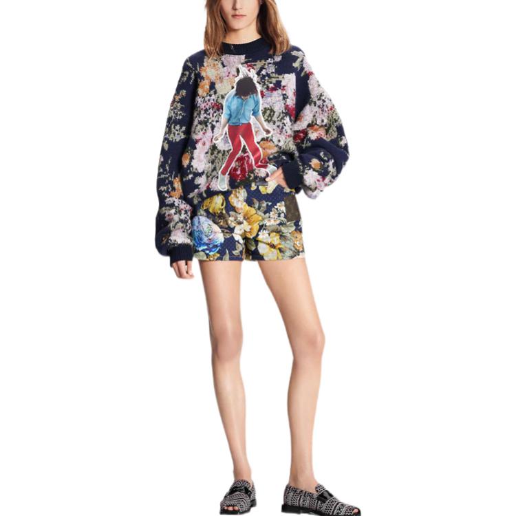 Lookbook (W) 루이비통 FW22 플로랄 프린트 울 크루넥 스웨터 블루 1AAMCM