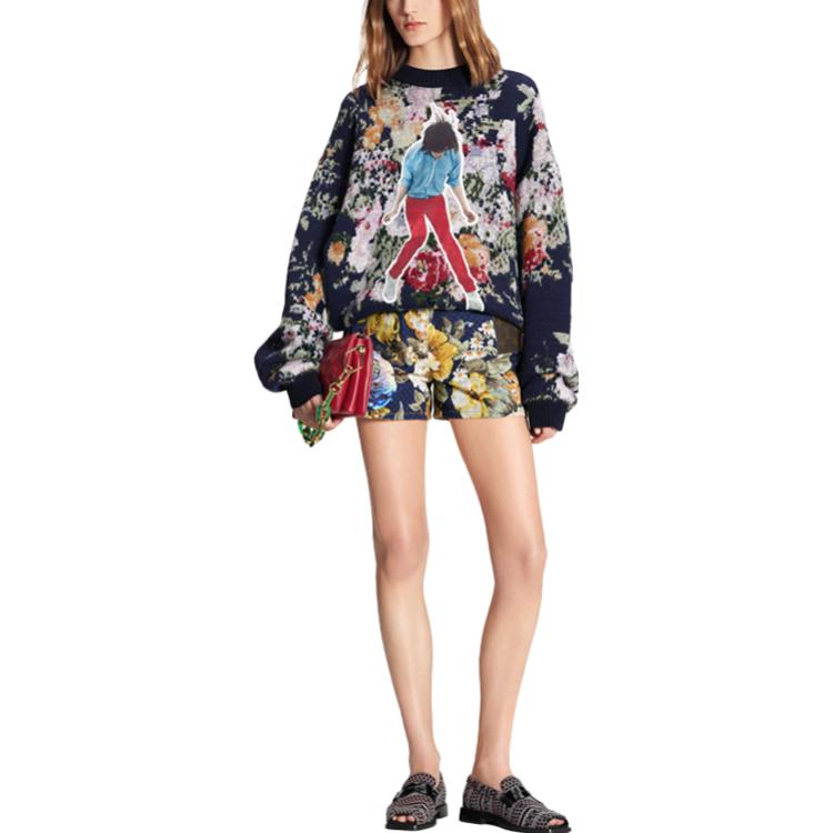 Shop (W) 루이비통 FW22 플로랄 프린트 울 크루넥 스웨터 블루 1AAMCM