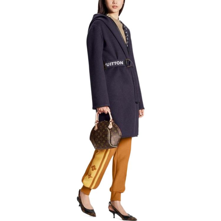 Lookbook (Women) LOUIS VUITTON FW22 Iconic Reversible Hooded Wrap Coat Women Navy Blue 1AAALP