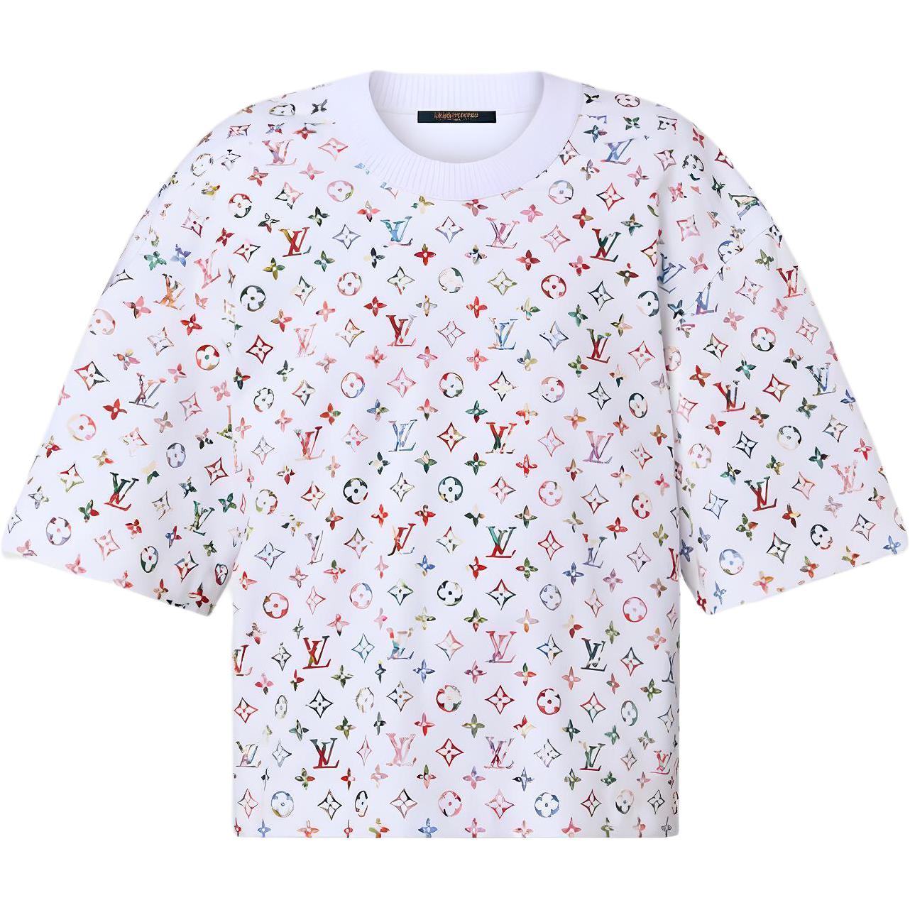 (Women) LOUIS VUITTON FW22 Logo Knit Ribbed 3/4 Sleeve Loose Sweater  White 1AAMFQ