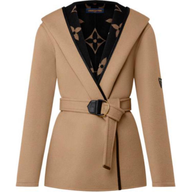 (Women) Louis Vuitton FW22 Logo Print Belted Collar Coat Brown  Outerwear 1AAGCX