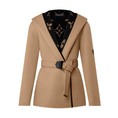 (Women) Louis Vuitton FW22 Logo Print Belted Collar Coat Brown Outerwear 1AAGCX