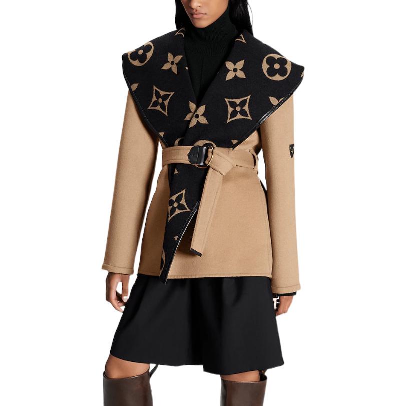 Purchase (W) Louis Vuitton FW22 Kot Coklat Logo Bercetak dengan Kolar Belted Luar. 1AAGCX