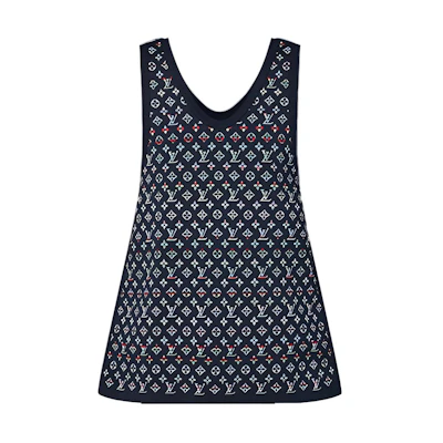 (Women) LOUIS VUITTON FW22 Logo V-Neck Sleeveless Knit Pullover Women Blue 1AAMDV