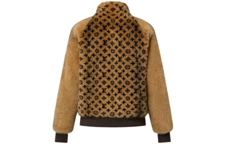 Lookbook (W) Louis Vuitton FW22 Jaket Bomber Bulu Mink Pola Leher Tinggi Wanita Coklat 1AA8PG