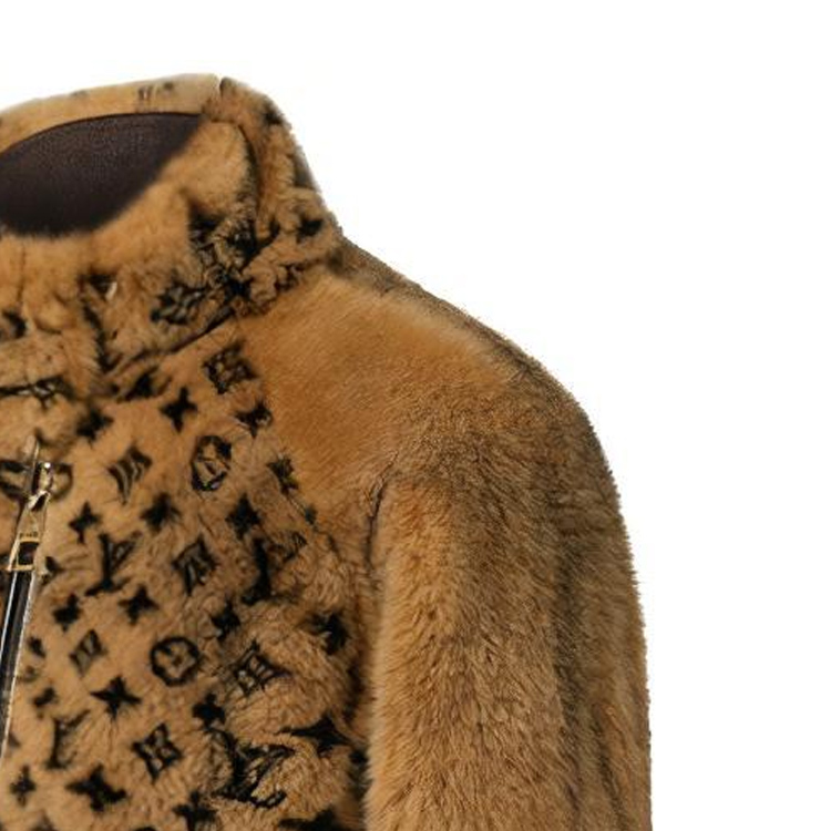 Purchase (W) Louis Vuitton FW22 Jaket Bomber Bulu Mink Pola Leher Tinggi Wanita Coklat 1AA8PG