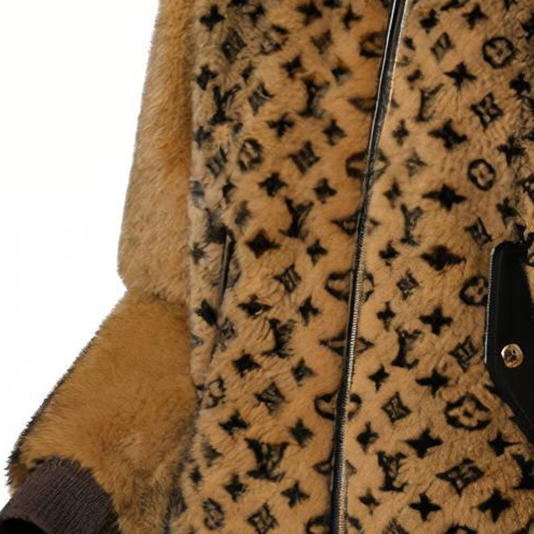 Details for (W) Louis Vuitton FW22 Jaket Bomber Bulu Mink Pola Leher Tinggi Wanita Coklat 1AA8PG