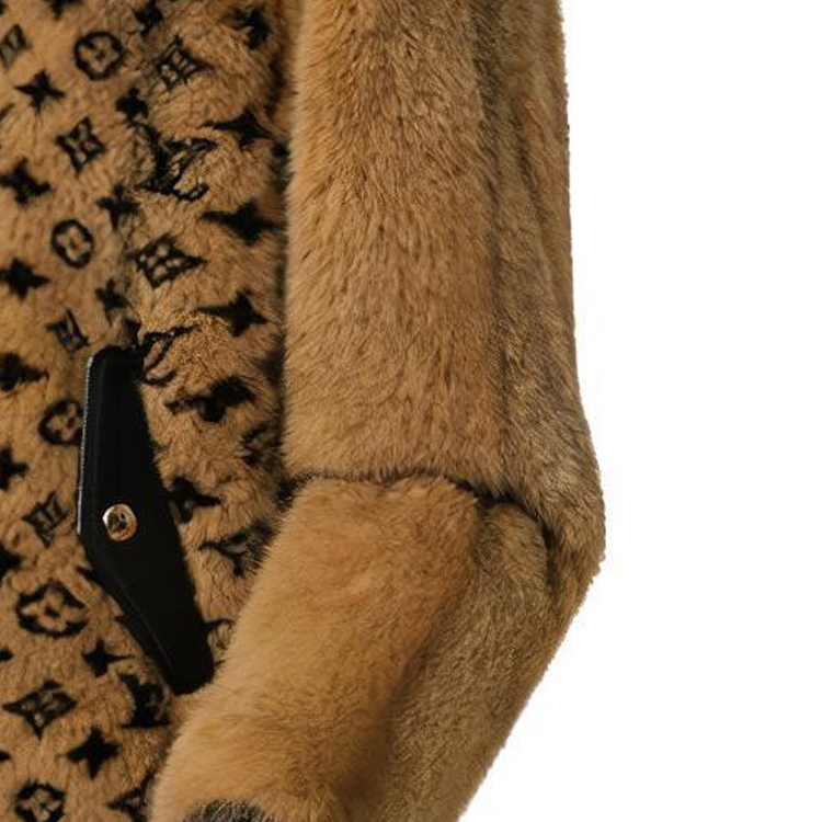 Sizing (W) Louis Vuitton FW22 Jaket Bomber Bulu Mink Pola Leher Tinggi Wanita Coklat 1AA8PG