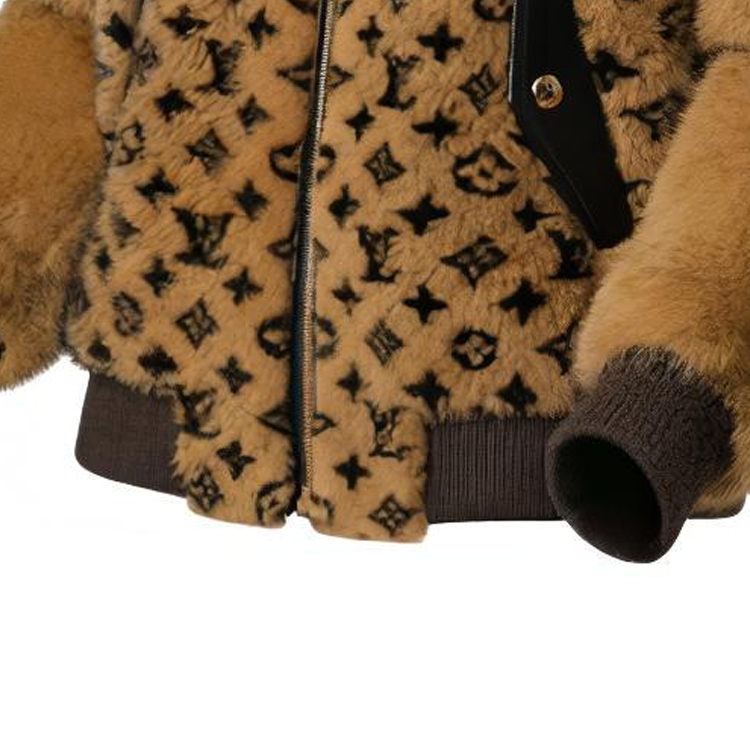 Cheap (W) Louis Vuitton FW22 Jaket Bomber Bulu Mink Pola Leher Tinggi Wanita Coklat 1AA8PG