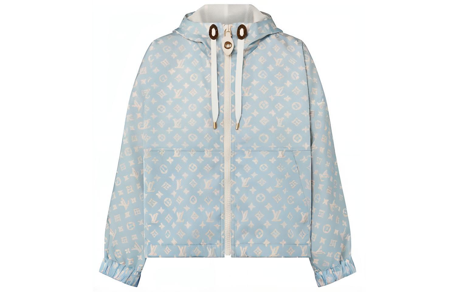 (Women) LOUIS VUITTON FW23  Blue Monogram Logo Hooded Jacket 1ABWCD