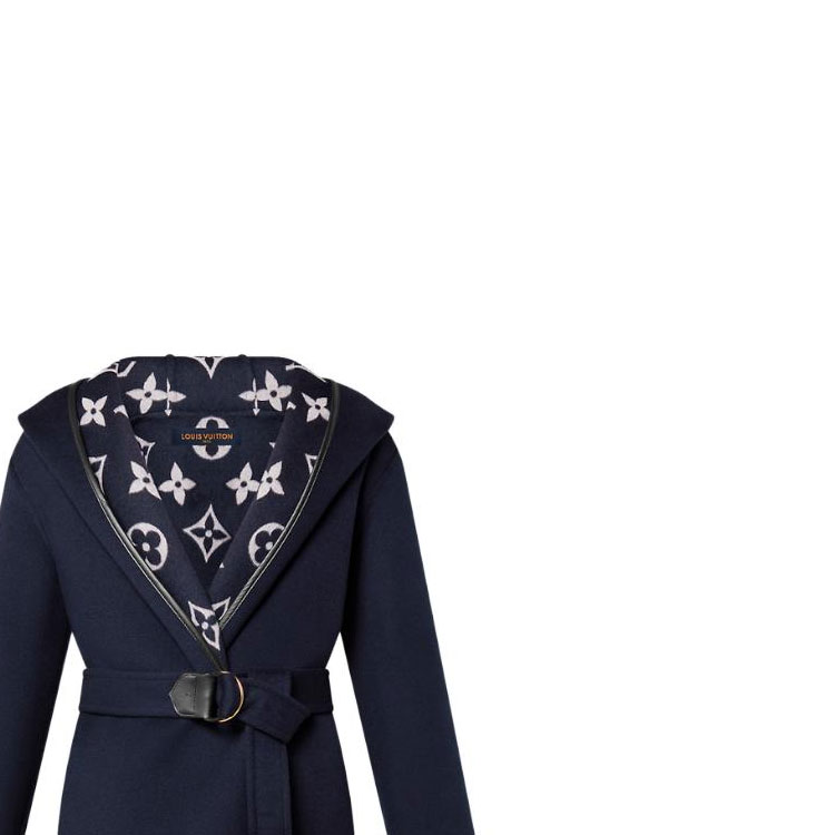 Details for (Women) LOUIS VUITTON FW23  Double-Breasted Belted Hooded Coat Navy Blue. 1ABSIP