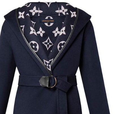 (Women) LOUIS VUITTON FW23 Double-Breasted Belted Hooded Coat Navy Blue. 1ABSIP Details for (Women) LOUIS VUITTON FW23 Double-Breasted Belted Hooded Coat Navy Blue. 1ABSIP