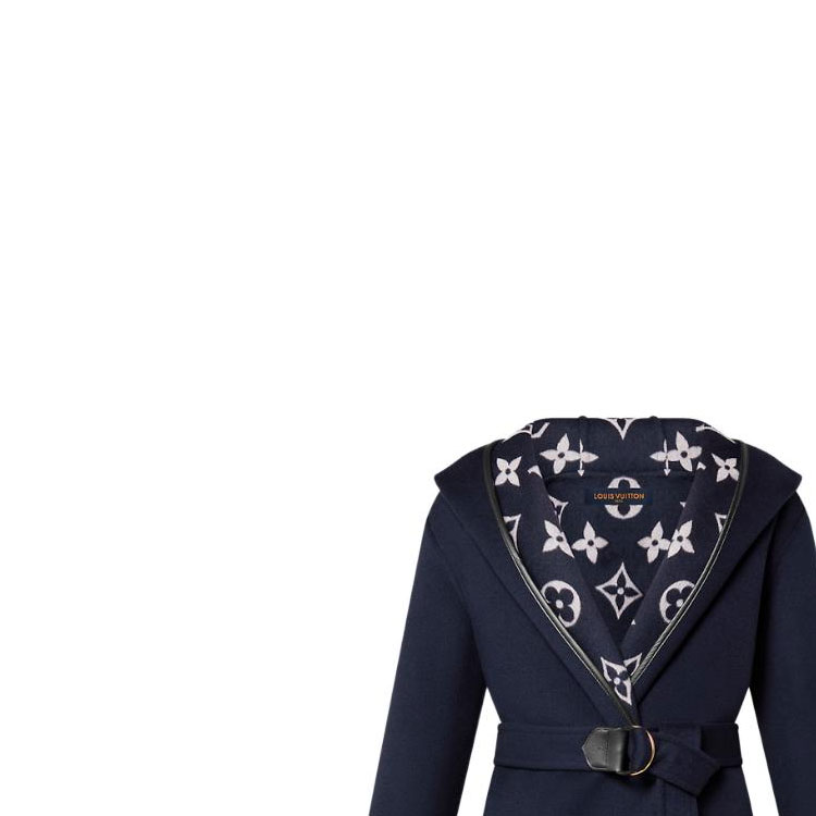 Cheap (Women) LOUIS VUITTON FW23  Double-Breasted Belted Hooded Coat Navy Blue. 1ABSIP